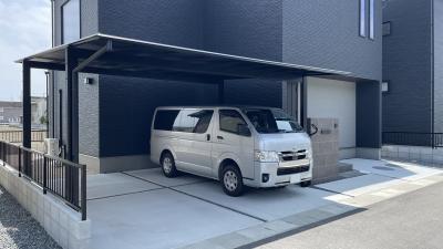 遮光屋根・タイル門柱・ステップ　人気アイテム詰込み外構（瀬戸内市 H様邸）